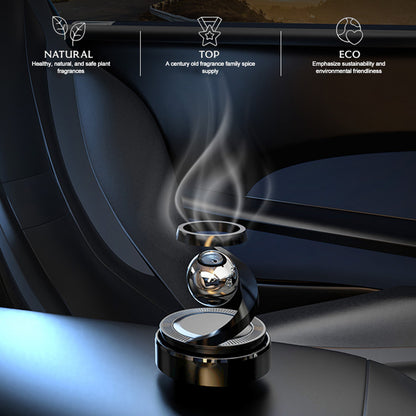 Car air freshener with smoke release in a car interior, highlighting natural, top, and eco features.