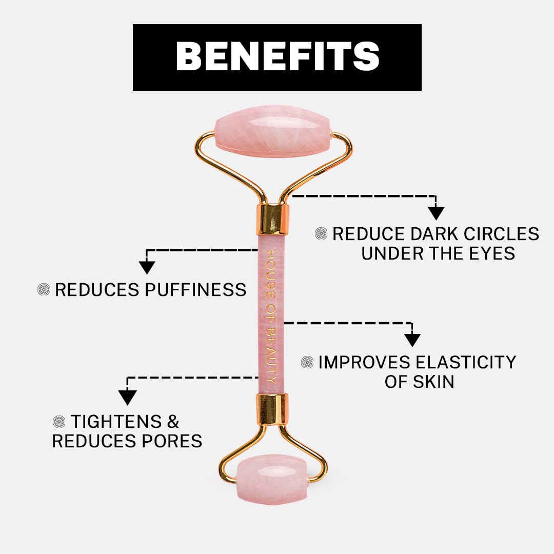 ZACVIN Rose Quartz Roller with Double Sided Stone Toning Firming Massager for Face