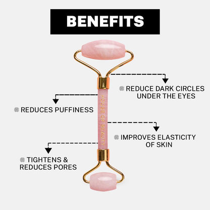 ZACVIN Rose Quartz Roller with Double Sided Stone Toning Firming Massager for Face