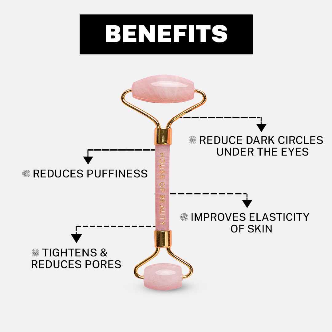 ZACVIN Rose Quartz Roller with Double Sided Stone Toning Firming Massager for Face