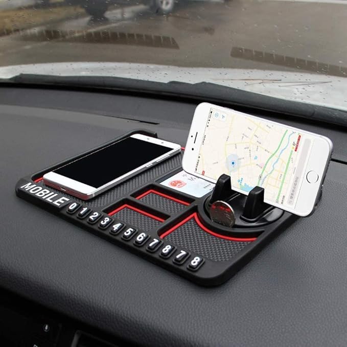 ZACVIN Anti-Slip Car Phone Holder Dashboard Mat and Phone Holder Mount | Non-Slip Silicone Mat for Car Interior Dashboard Accessories- Black
