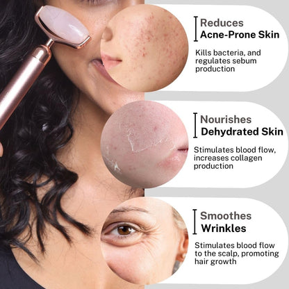 ZACVIN Rose Quartz Roller with Double Sided Stone Toning Firming Massager for Face