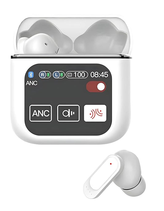 ZACVIN Touch Screen Display Earbuds with ANC 2025 Launch ,Bluetooth Wireless Earphones with Noise Cancellation, HD Mic, Deep Bass, Fast Charging Case.