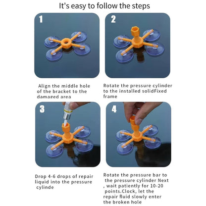 Step-by-step guide for using a repair tool with images and text instructions.