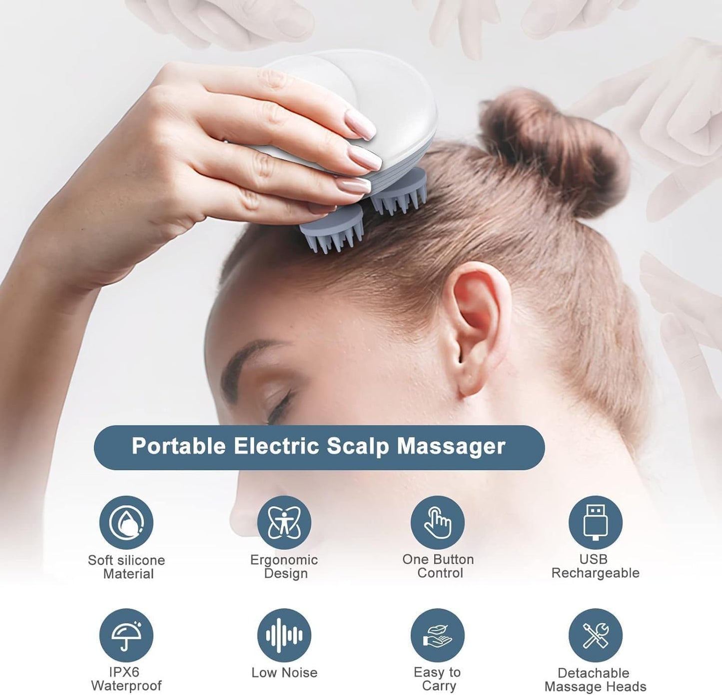 ZACVIN Head Massager Vibrating Machine – 4 Heads Electric Massager for Scalp and Body