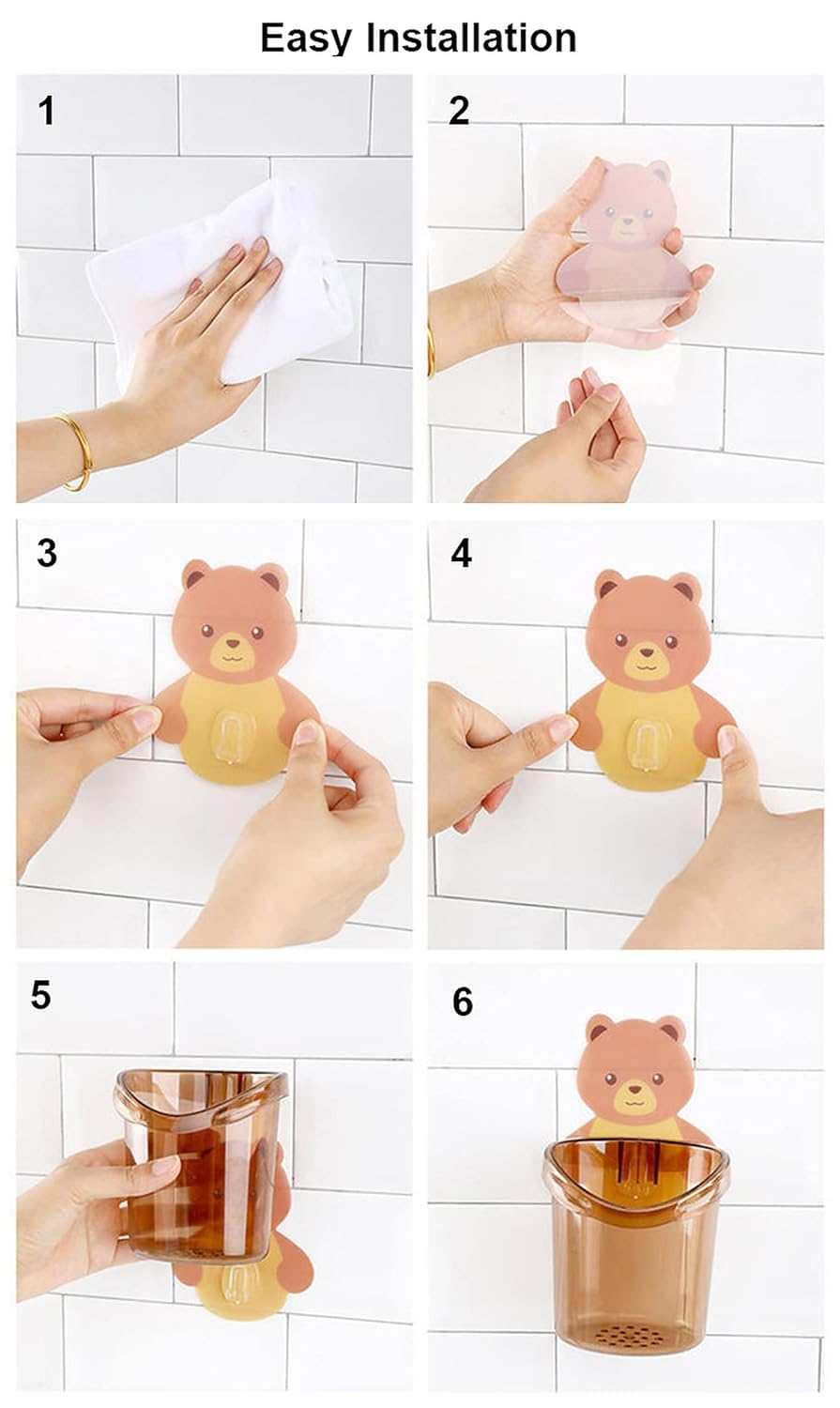 ZACVIN Adhesive Bathroom Set for Toothbrush, Paste & Comb - Kid-Friendly Cup Drain Included