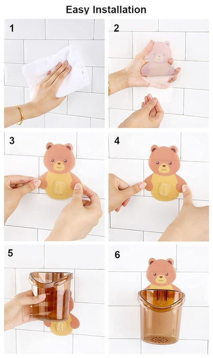 ZACVIN Adhesive Bathroom Set for Toothbrush, Paste & Comb - Kid-Friendly Cup Drain Included