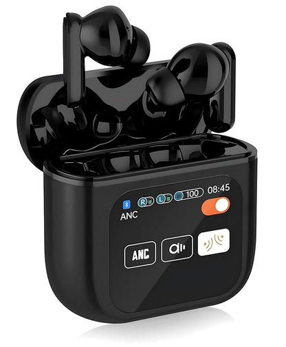 ZACVIN Touch Screen Display Earbuds with ANC 2025 Launch ,Bluetooth Wireless Earphones with Noise Cancellation, HD Mic, Deep Bass, Fast Charging Case.
