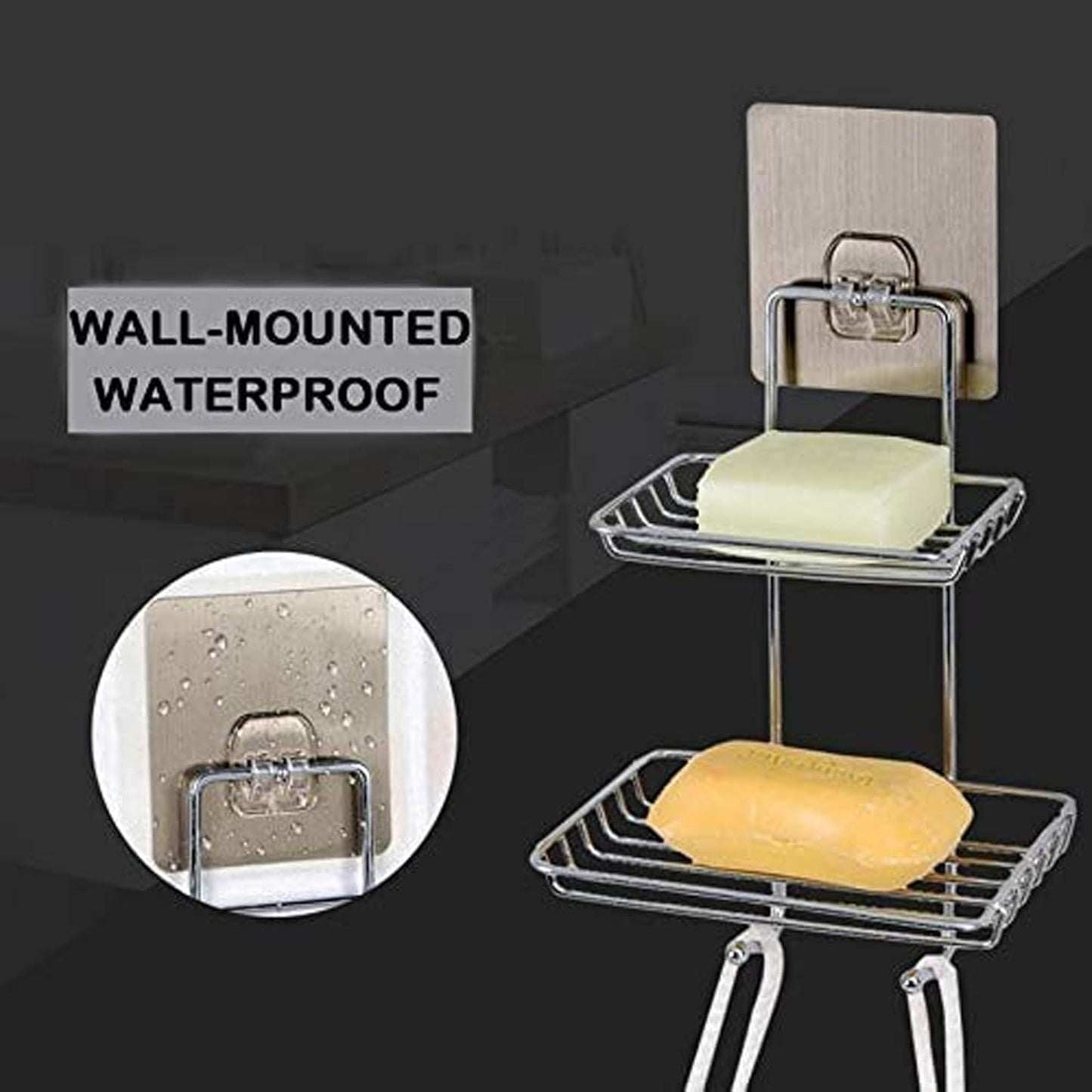 ZACVIN Double Layer Soap Holder - Wall-Mounted, Adhesive, Stainless Steel | Ideal Bathroom & Kitchen Soap Storage