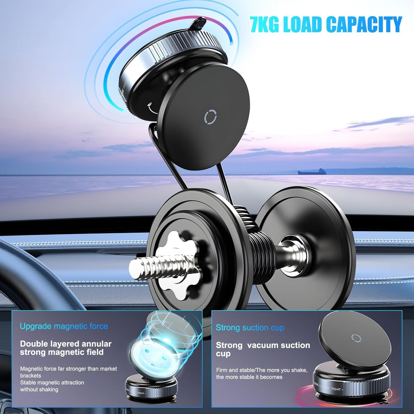 ZACVIN Vaccum Magnetic Phones Holder, Magnetic Car Phone Mount, Hands-Free Suction Cup Phones Holder for Car/Gym/Mirror/Shower, Car Mount Compatible with All Mobile