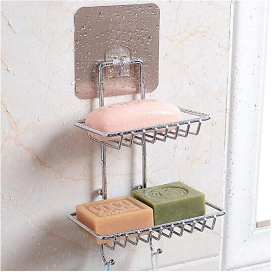 ZACVIN Double Layer Soap Holder - Wall-Mounted, Adhesive, Stainless Steel | Ideal Bathroom & Kitchen Soap Storage