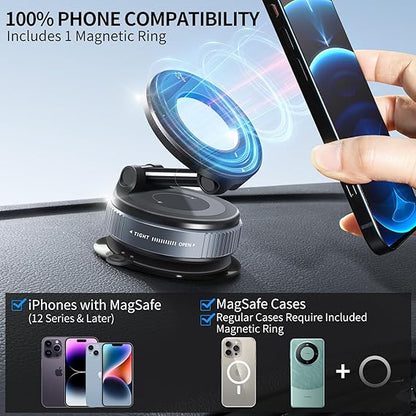 ZACVIN Vacuum Magnetic Phone Holder Stand for Suction Cup Car Phone Mount, Foldable & Portable Car Phone Holder for All