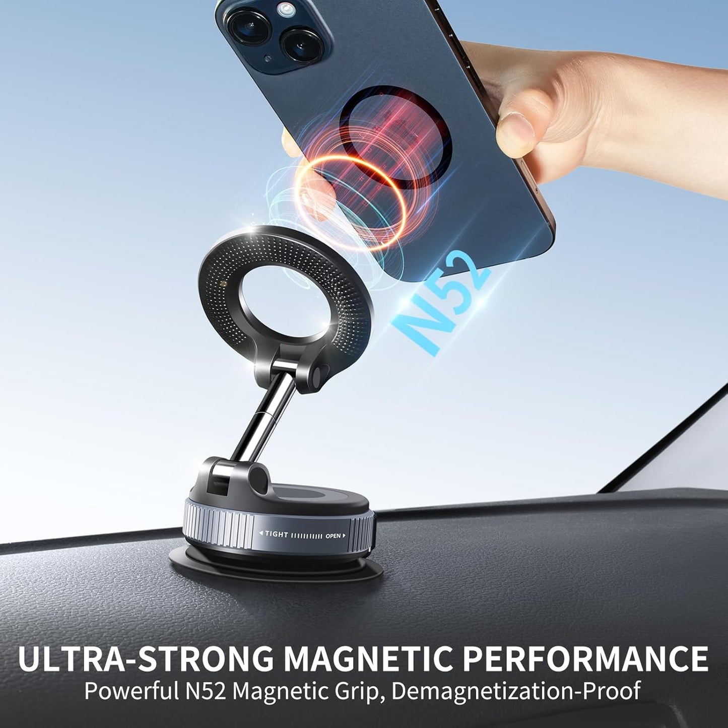 ZACVIN Vacuum Magnetic Phone Holder Stand for Suction Cup Car Phone Mount, Foldable & Portable Car Phone Holder for All