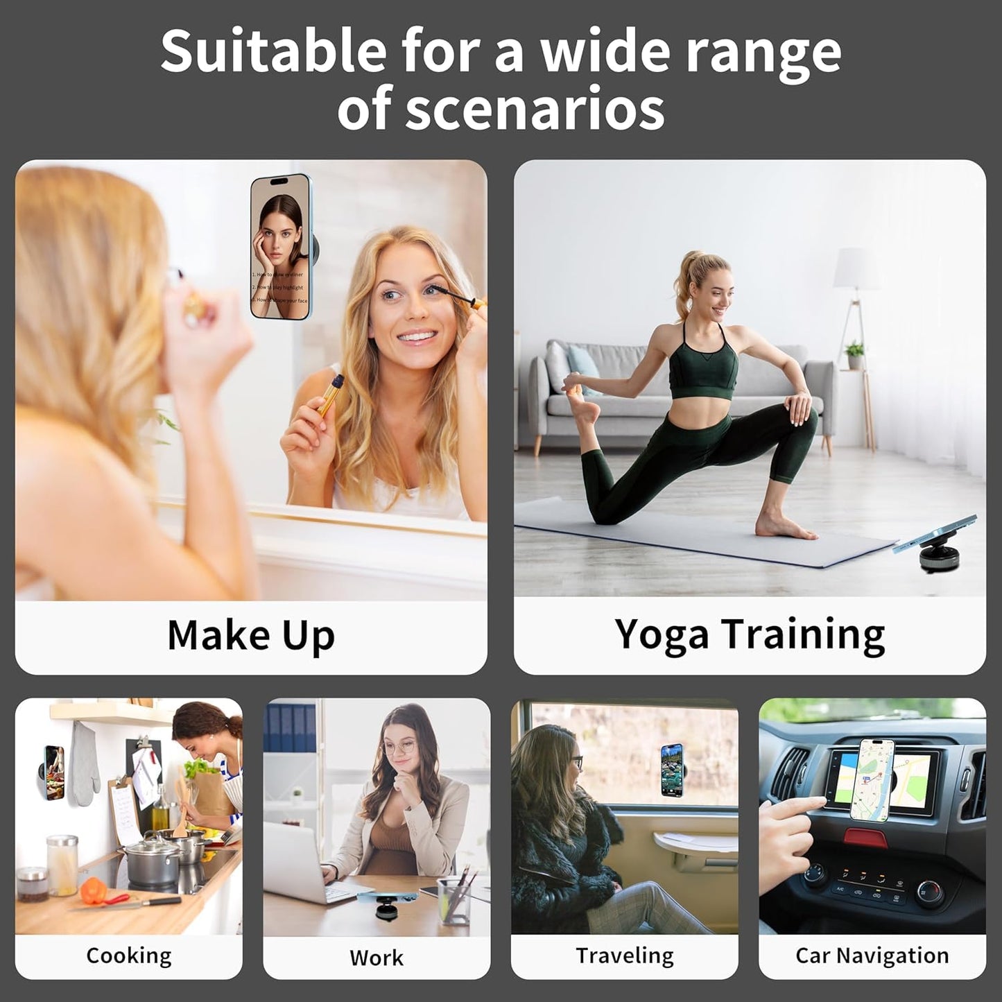 ZACVIN Vaccum Magnetic Phones Holder, Magnetic Car Phone Mount, Hands-Free Suction Cup Phones Holder for Car/Gym/Mirror/Shower, Car Mount Compatible with All Mobile