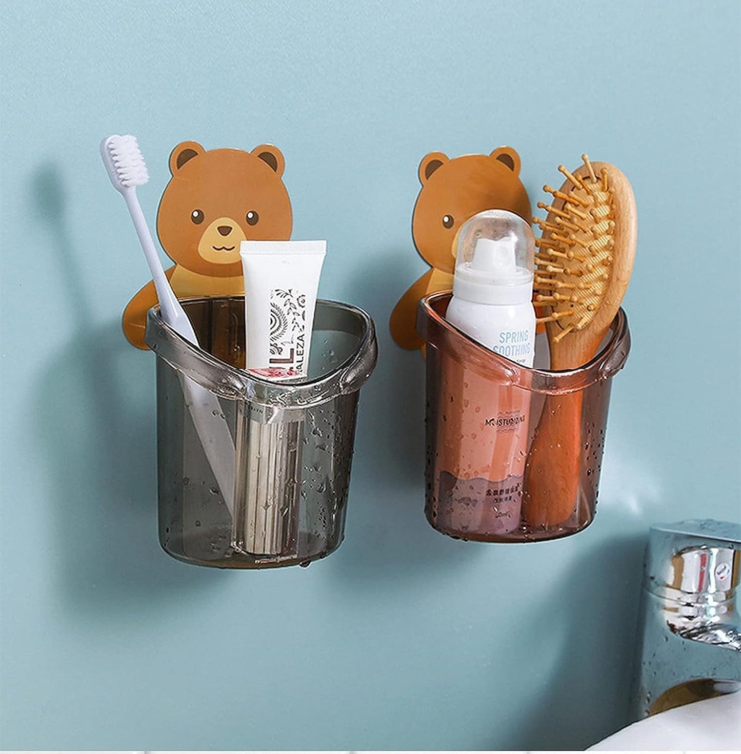 ZACVIN Adhesive Bathroom Set for Toothbrush, Paste & Comb - Kid-Friendly Cup Drain Included