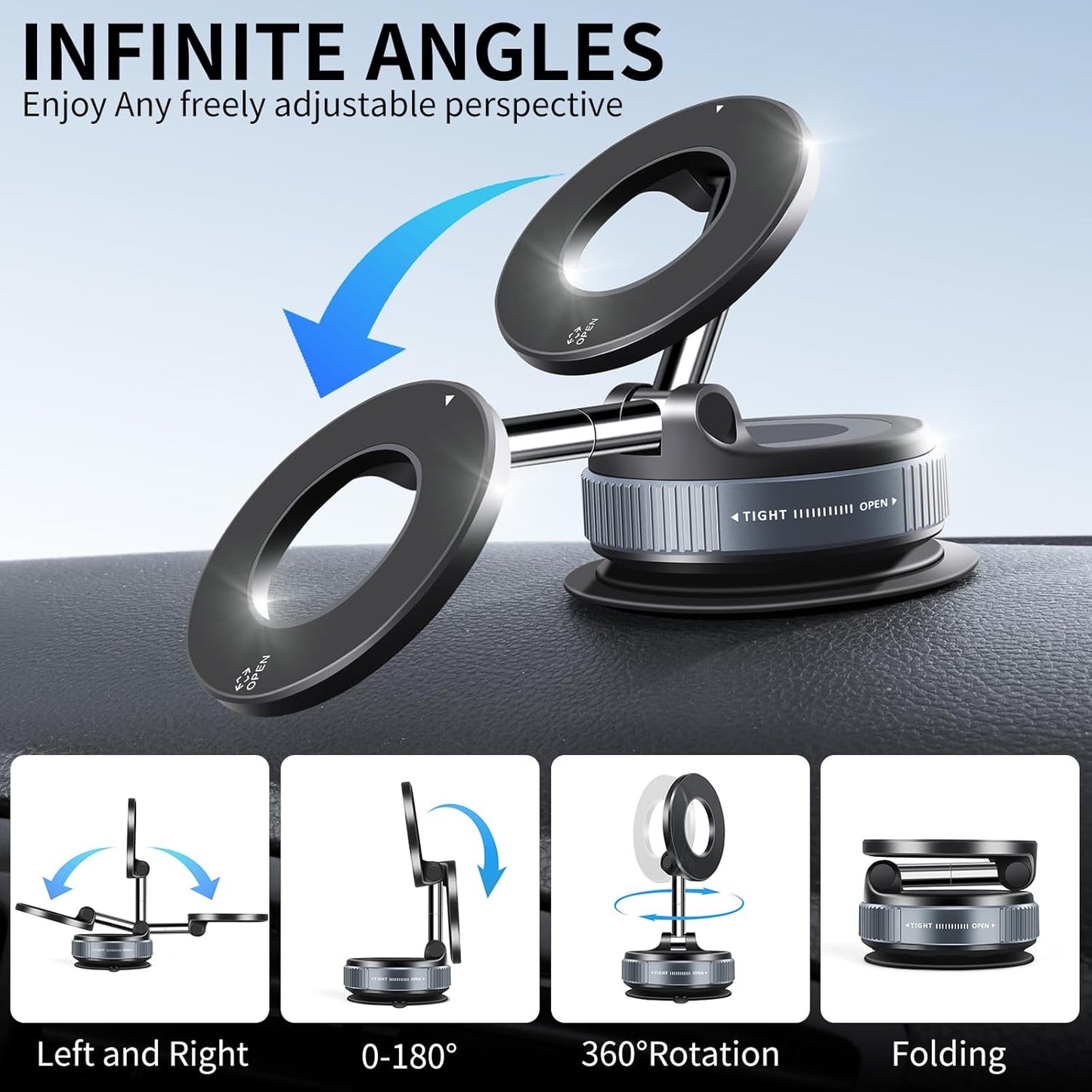 ZACVIN Vacuum Magnetic Phone Holder Stand for Suction Cup Car Phone Mount, Foldable & Portable Car Phone Holder for All