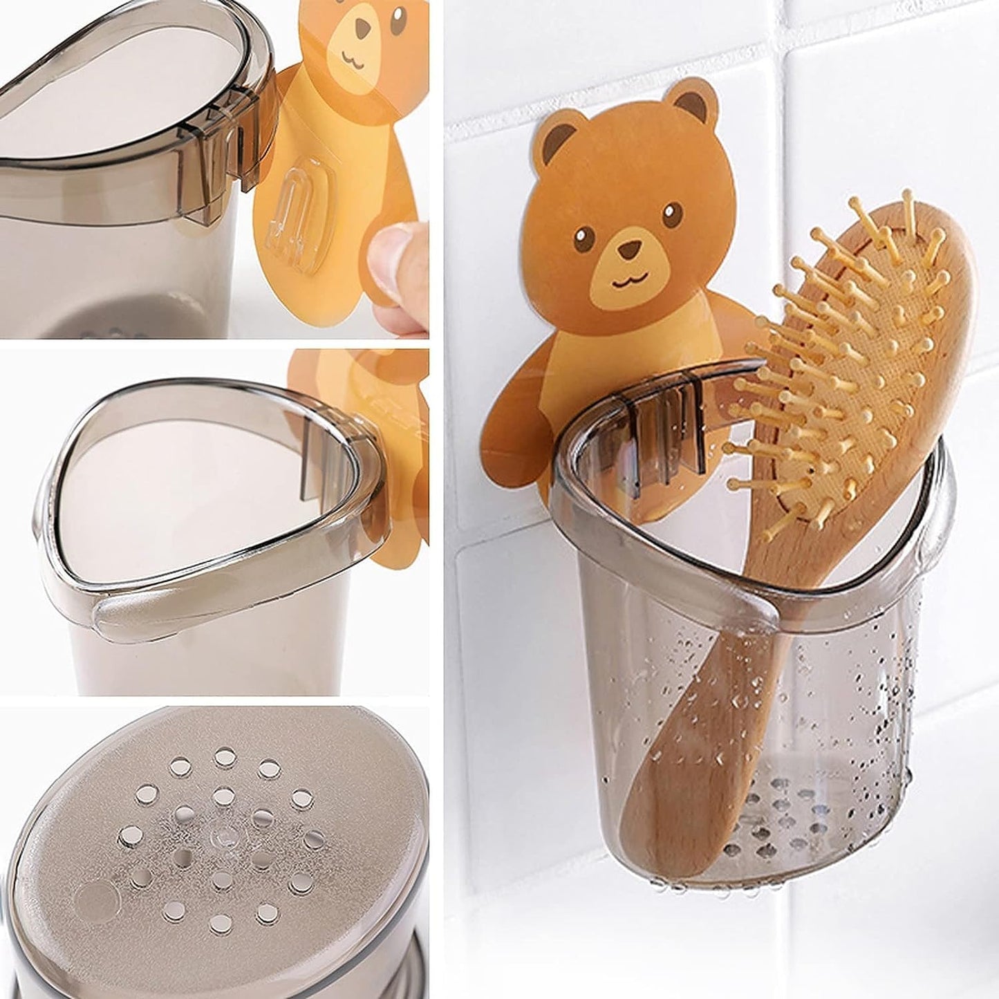 ZACVIN Adhesive Bathroom Set for Toothbrush, Paste & Comb - Kid-Friendly Cup Drain Included