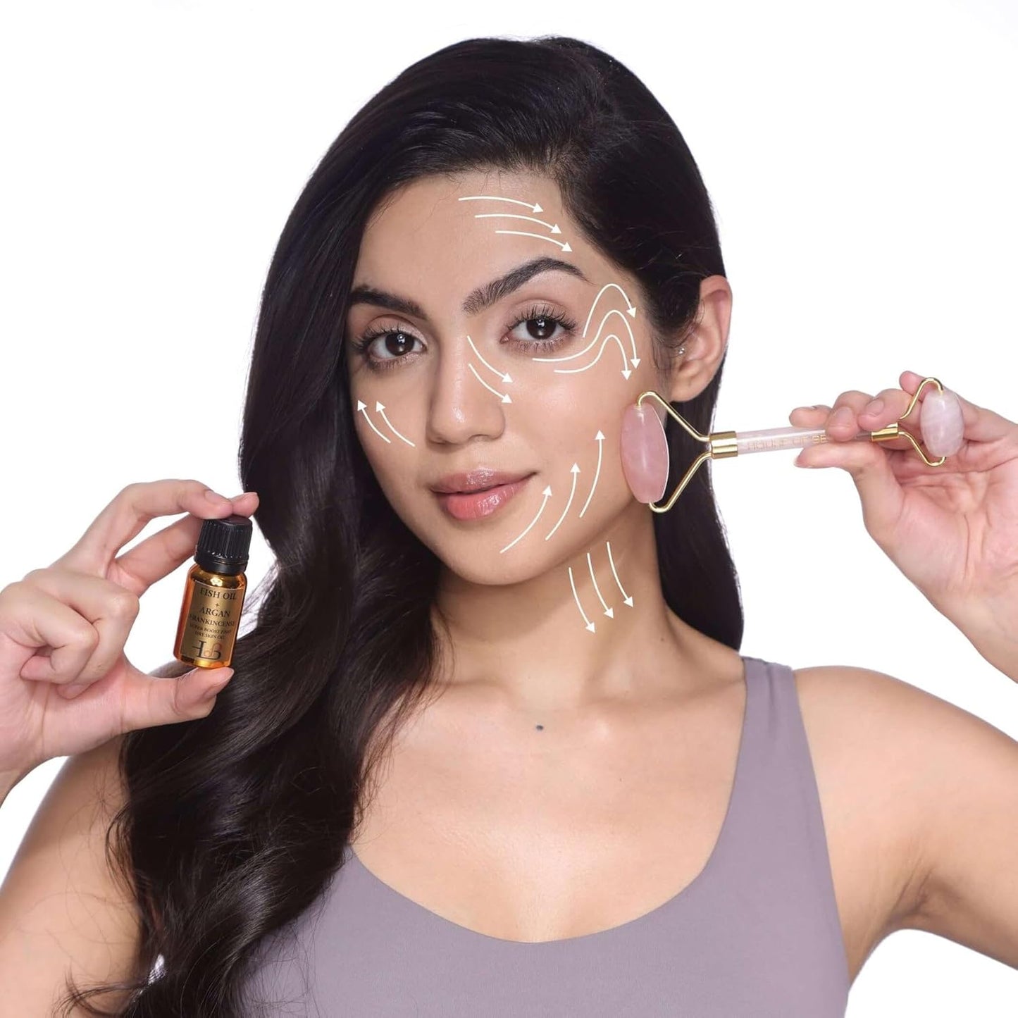 ZACVIN Rose Quartz Roller with Double Sided Stone Toning Firming Massager for Face