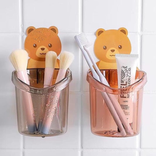 ZACVIN Adhesive Bathroom Set for Toothbrush, Paste & Comb - Kid-Friendly Cup Drain Included
