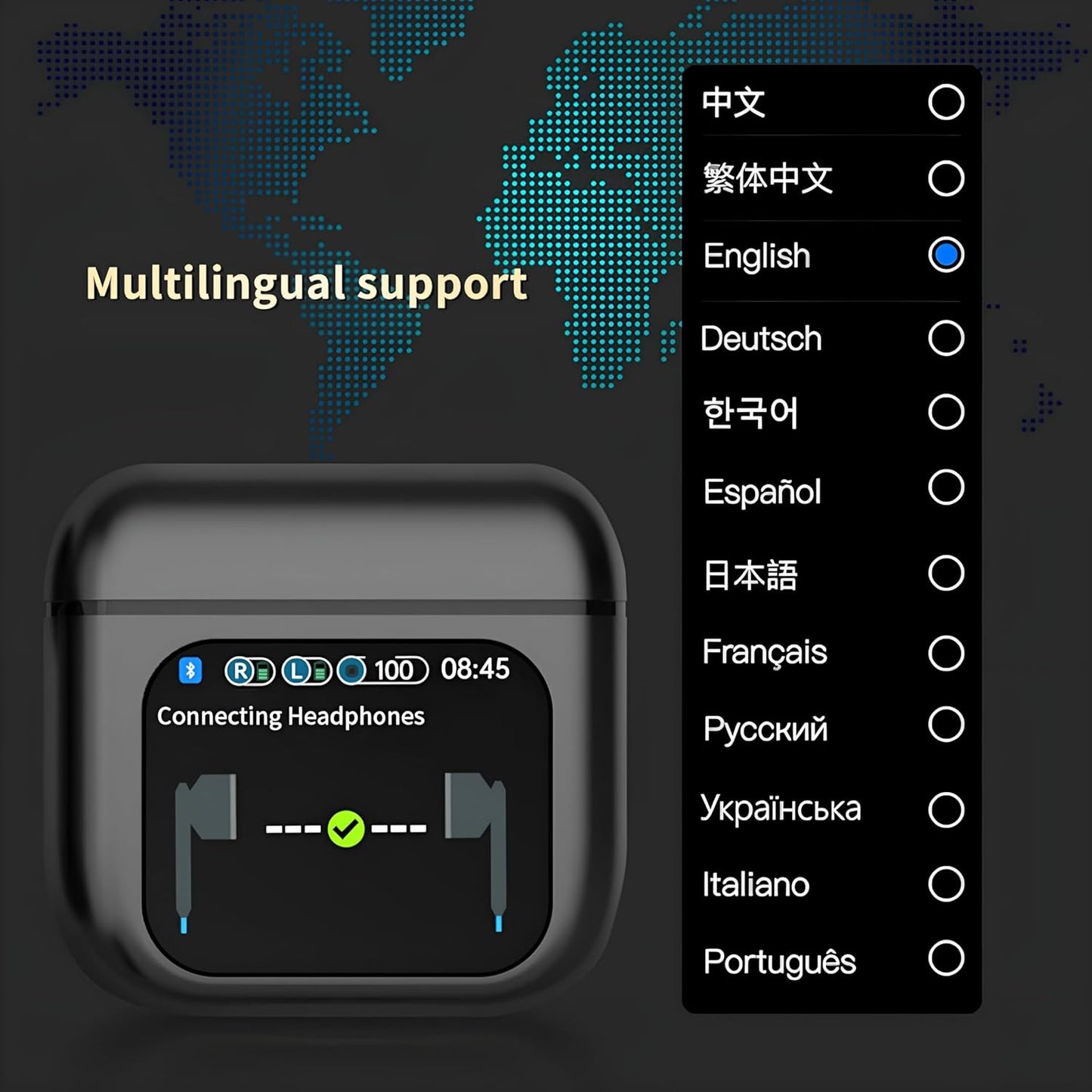 ZACVIN Touch Screen Display Earbuds with ANC 2025 Launch ,Bluetooth Wireless Earphones with Noise Cancellation, HD Mic, Deep Bass, Fast Charging Case.