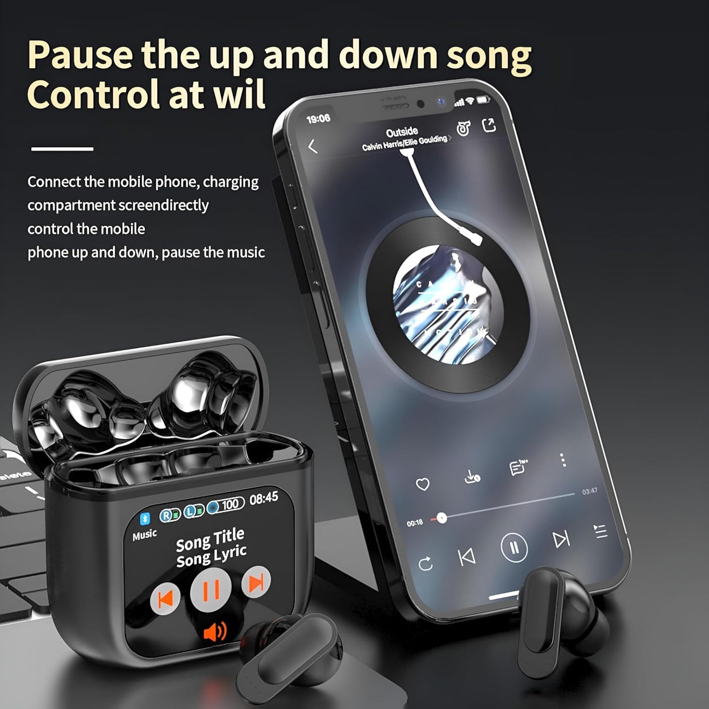ZACVIN Touch Screen Display Earbuds with ANC 2025 Launch ,Bluetooth Wireless Earphones with Noise Cancellation, HD Mic, Deep Bass, Fast Charging Case.