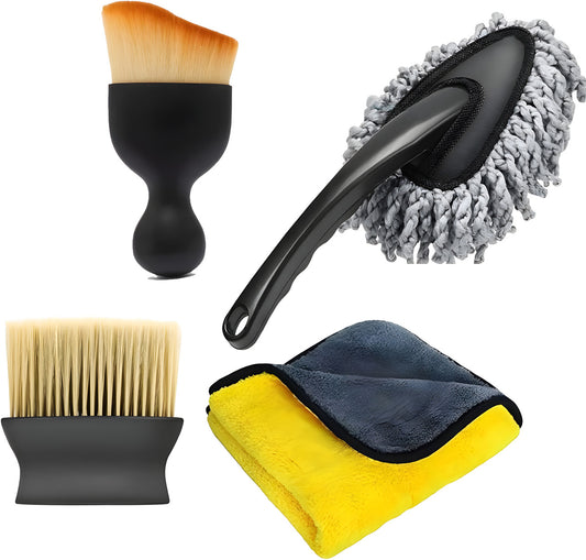 COMBO PACK OF 4Pcs Microfiber Car Cleaning Kit for Full Interior and Exterior Car Wash Kit Combo